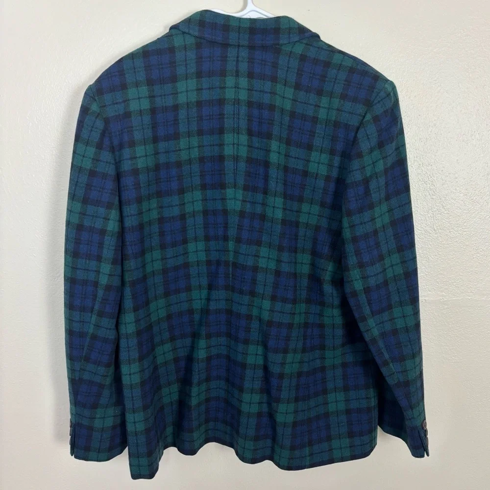 Vintage Pendleton Tartan Plaid 2 Button Blazer Women’s Size 14 Green & Navy